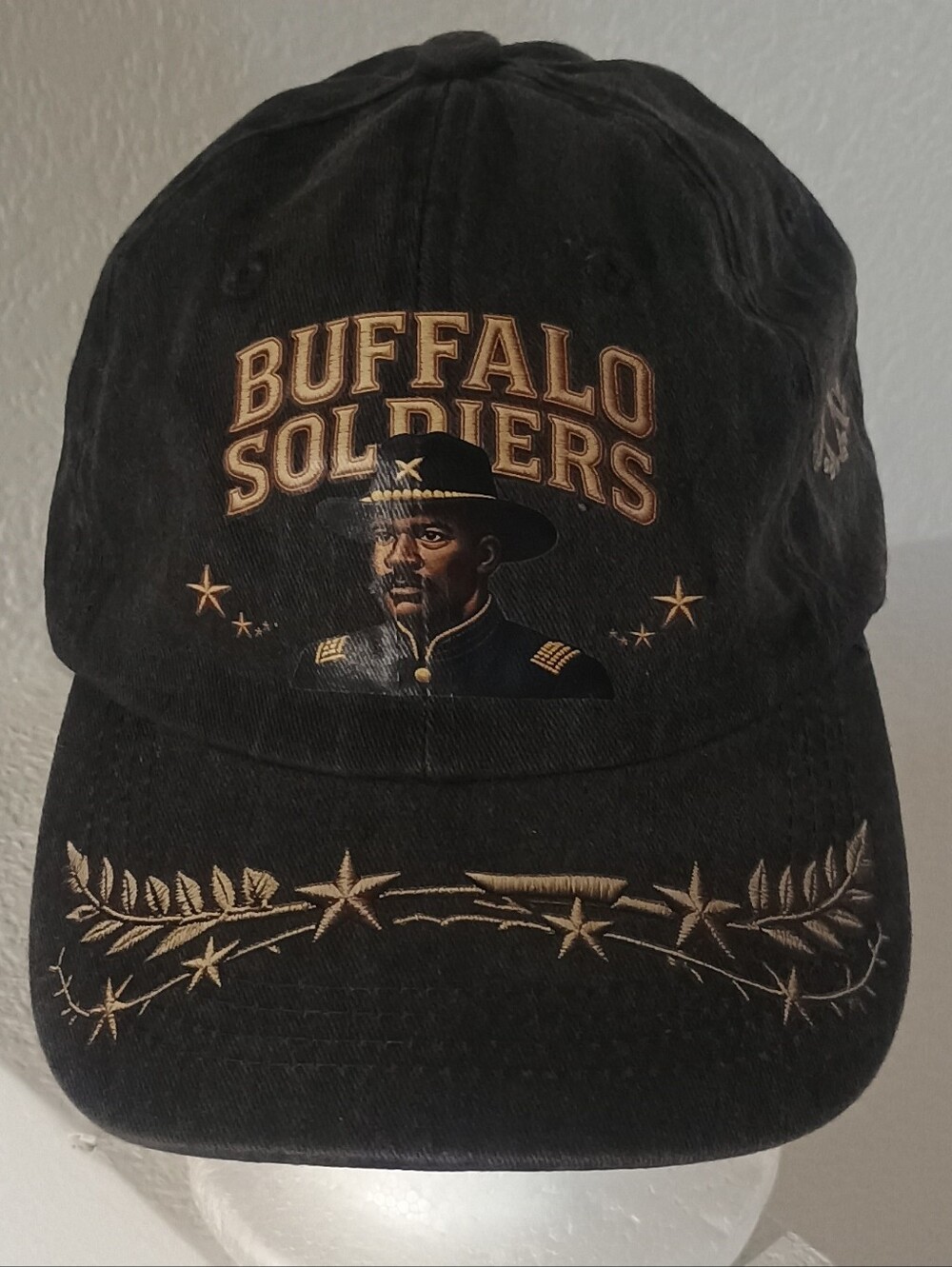 Source Unknown Black Baseball Cap with Gold Buffalo Soldiers Embroidery